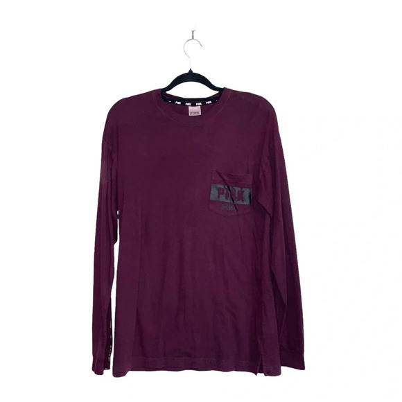 PINK Victoria’s Secret 100% Cotton Maroon Logo Oversized Campus Tee Xsmall Women - Picture 1 of 12